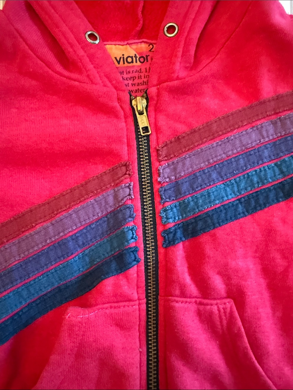 Aviator Nation Kids Hot Pink Hooded Zip Sweatshirt with Signature Stripes size 2 - Picture 3 of 7